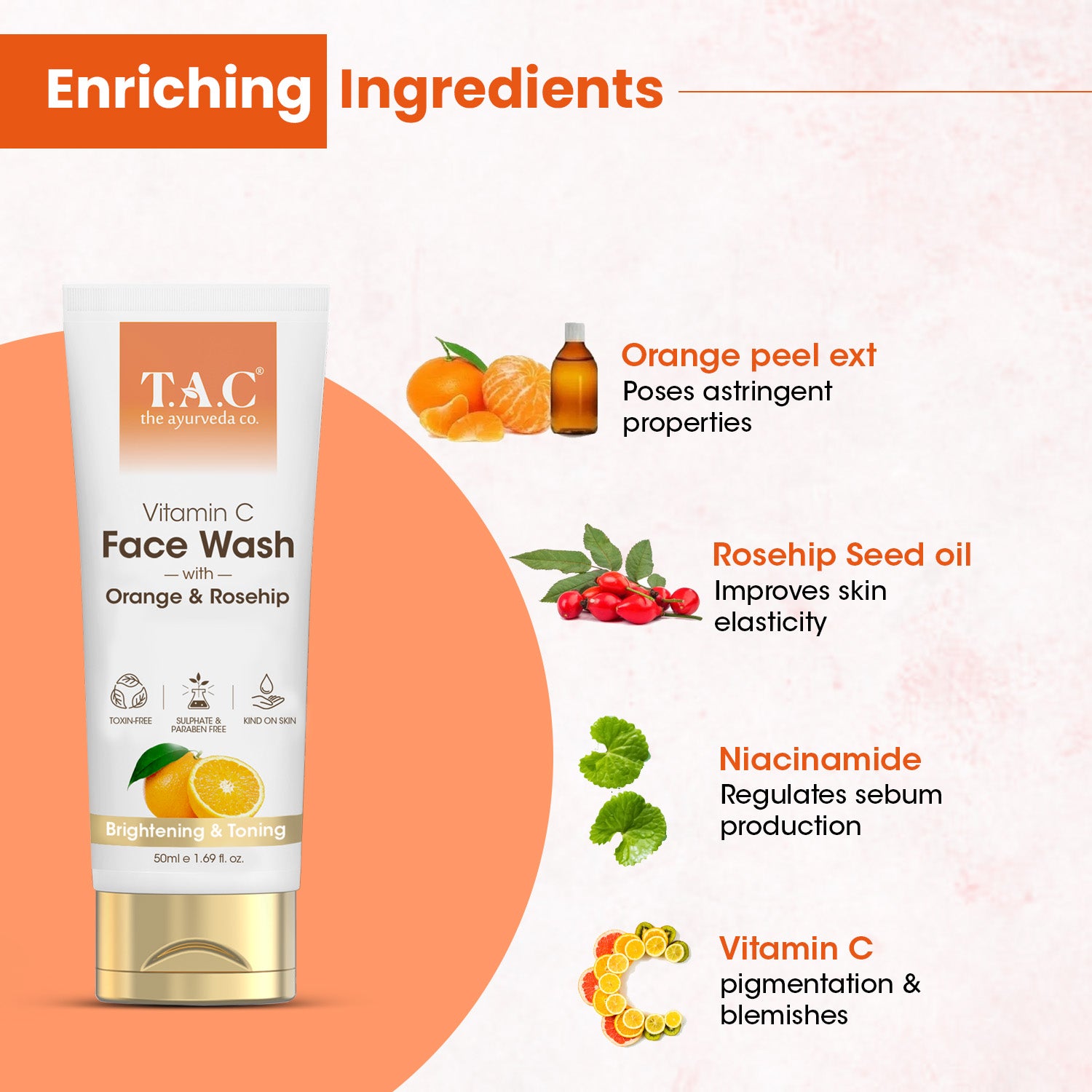 Vitamin C Face Wash with Orange & Rosehip, 50ml